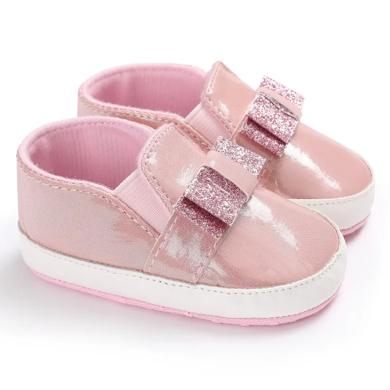 2017 Baby Fashion Bling Sequins Bow PU Leather Baby Shoes Leisure Baby Sneaker Soft Sole First Walkers j3