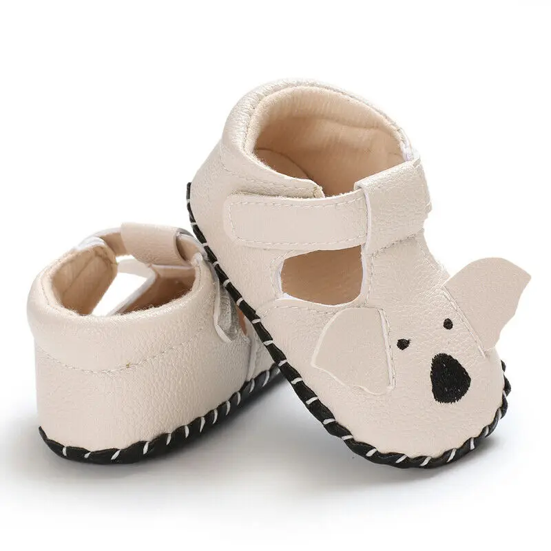 Baby Newborn Cute Soft Crib ShoesSole Leather Shoes Girls Boys Cartoon Printed Prewalker Shoes - Цвет: Apricot