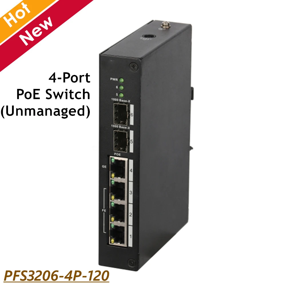 

Original Export version DH 4 Port PoE Switch PFS3206-4P-120 Unmanaged without logo for IP CCTV System