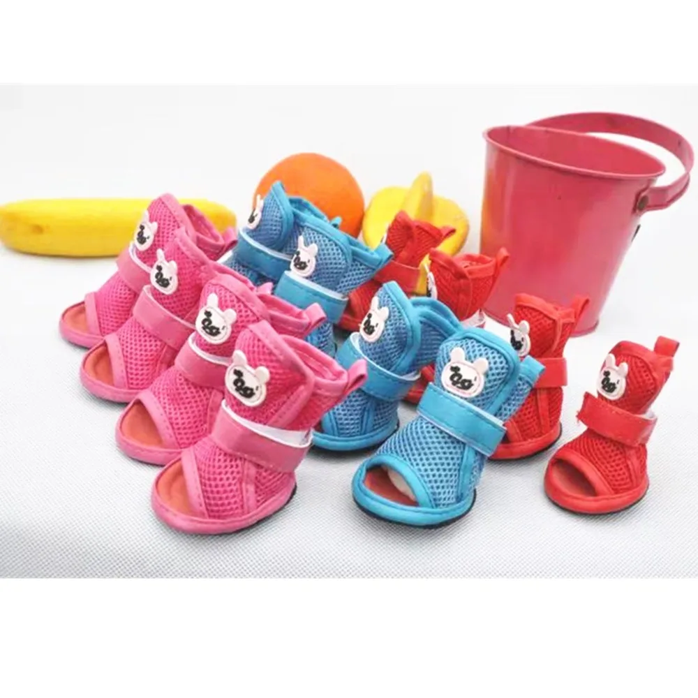 

J1 4pcs/lot Pet Shoes Spring Summer Breathable Soft Mesh Dog Sandals Casual Anti-Slip Small Dog Shoes Chihuahua Yorkie Pet Socks