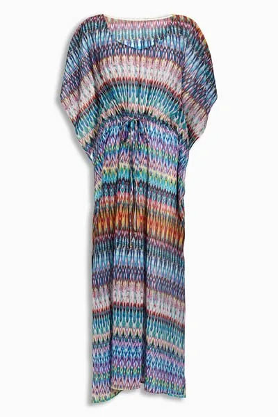 V Neck Multi Zig Zag Short Sleeves 2016 New Printing Bathing Suit Chiffon Beachwear Maxi Kaftan Dress L51299 (3)