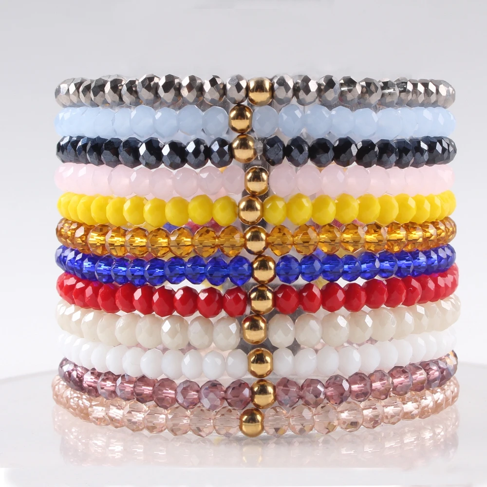 

FFWFF Handmade Simple stainless steel Colourful Glass Crystal Red Rose Gold beads wrap bracelet femme bracelets for women