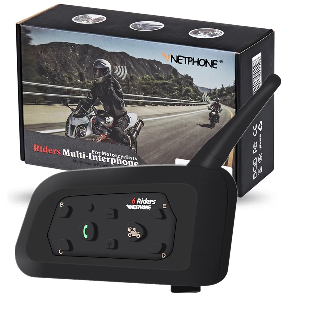 

2019 Wireless 1200M Synchnronous Multi-interphone Helmet Intercom V6 Motorcycle Intercom Bluetooth Helmet Headsets for 6 riders