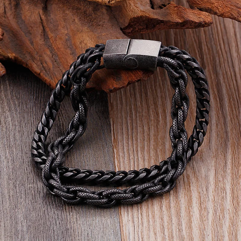 Personality Creativity Vintage Heavy Duty Double Chain Punk Biker All-Match Braided Bracelet for Men Trendy Jewelry Gift | Украшения и