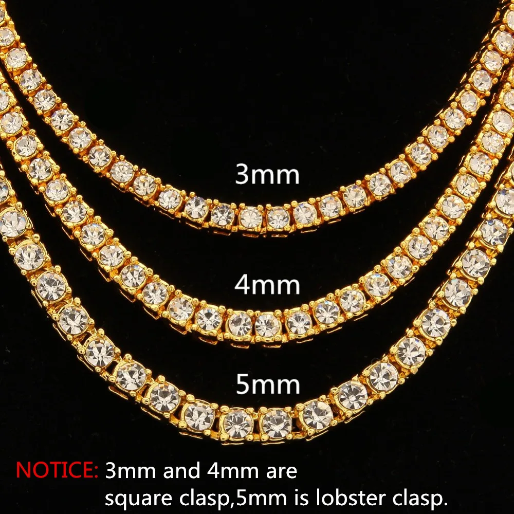 Hiphop Choker Bling Iced Out Rhinestones Necklace For Men 3mm 4mm 5mm Width Silver/Black/Rose Gold/
