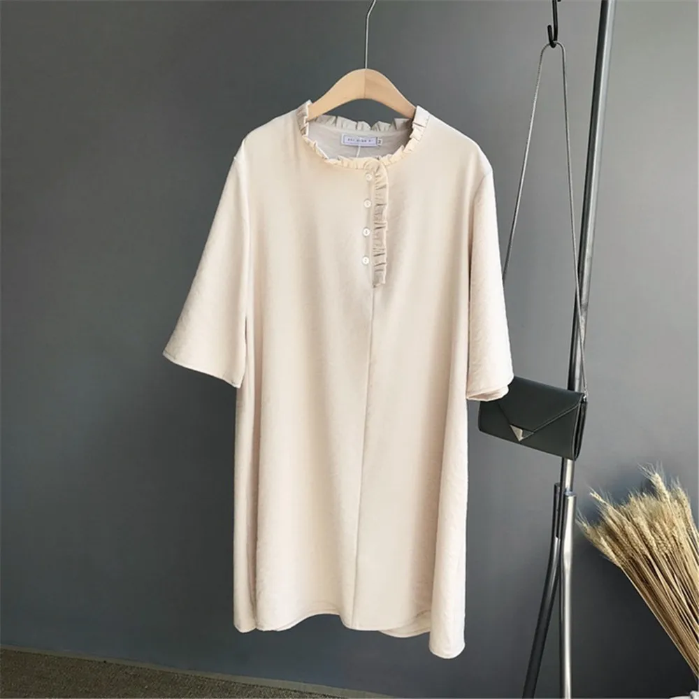 Elegant Solid Pleated O-Neck Loose Dress Vestidos 2018 New Fashion Womens Straight Dress Half Sleeve Summer Loose Dress (6)