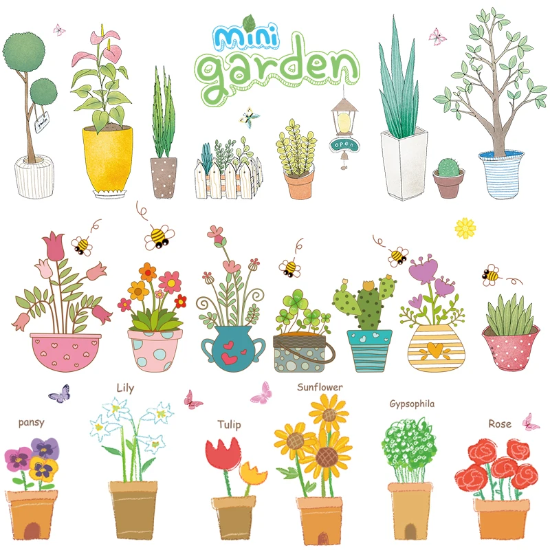 

DIY wall stickers home decor potted flower pot butterfly kitchen window glass bathroom decals waterproof Free shipping