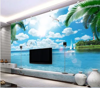 

WDBH custom mural photo 3d wallpaper blue sky white clouds beach home decoration painting 3d wall murals wallpaper for wall 3 d