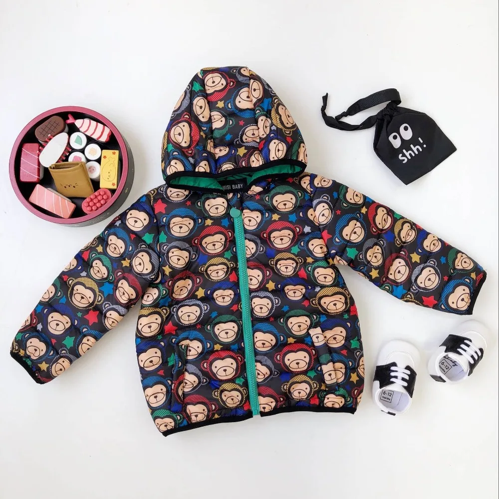 

Boys coats winter Monkey pattern hooded blazer jacket cotton padded thicken warm boys girls outwear