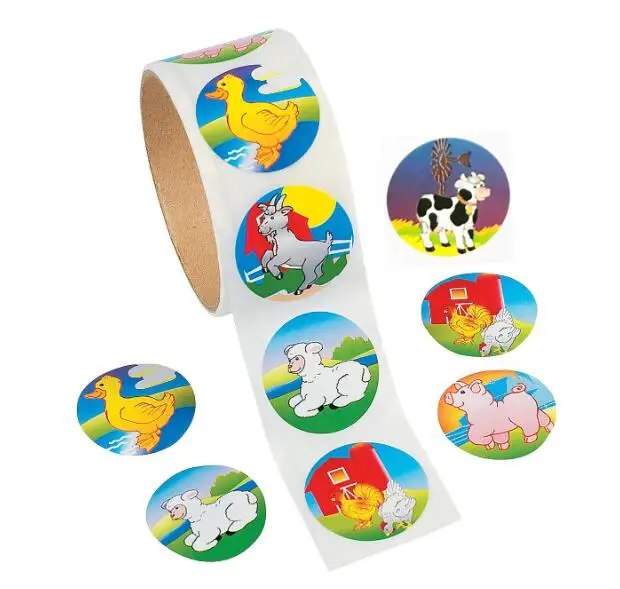 

1 roll(100 stickers) Cute Cartoon Paper Stickers Rolls Farm Animal Rooster Dairy Duck Duck Pig Sticker