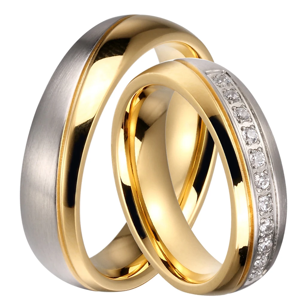 

His and Hers 316L Stianless Steel Wedding Band Couple Rings 6MM for Men & Women Channel Set CZ Stone Finger Wedding Ring