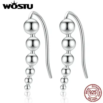 

WOSTU Authentic 100% 925 Sterling Silver Beads Smooth Balls 6 Pcs Long Hook Stud Earrings Wedding Jewelry for Women