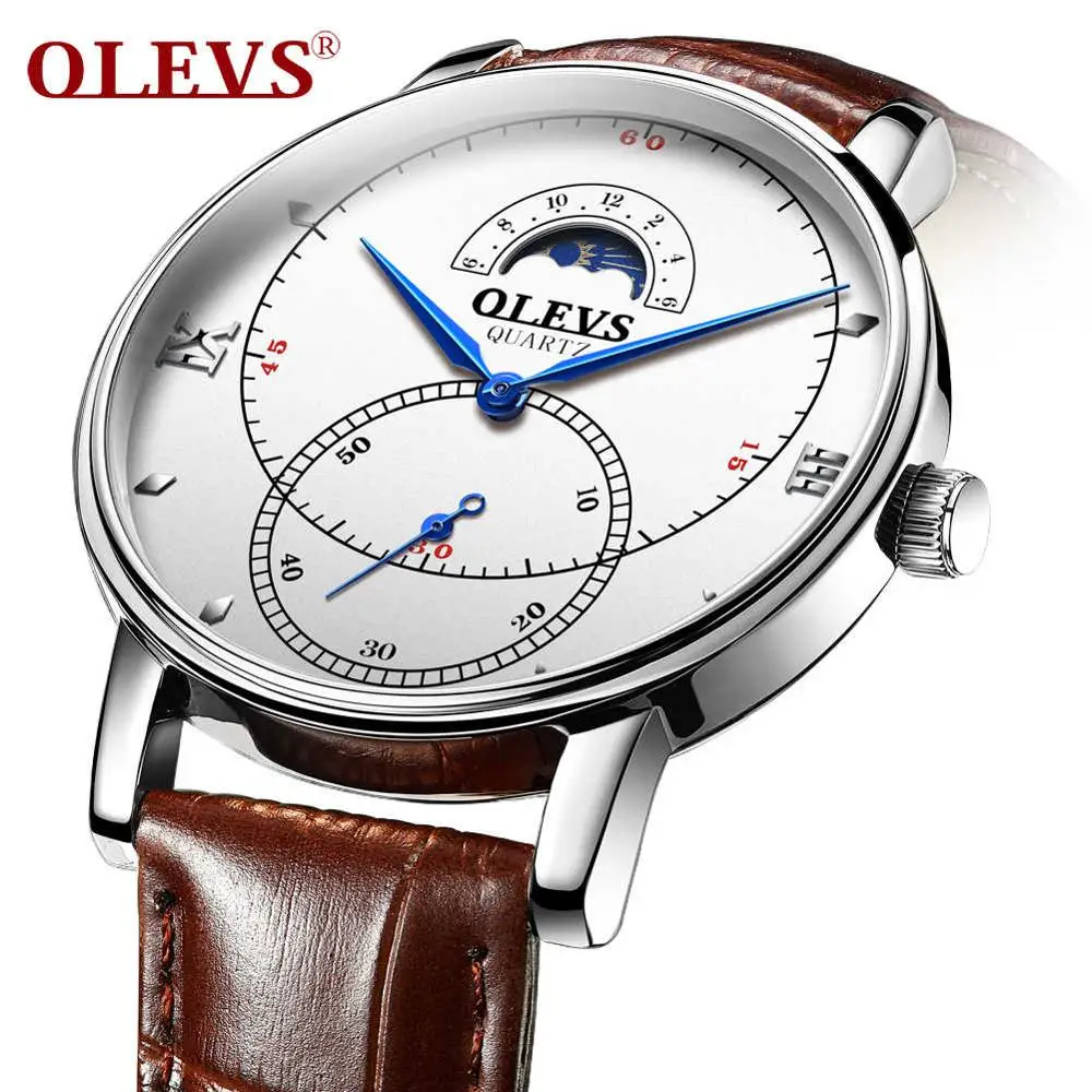 Часы мужские роскошные OLEVS черные кожаные Наручные часы для мужчин s розовое золото часы мужские водонепроницаемые Relogio Masculino повседневные мужские часы - Цвет: Brown White Watch 3