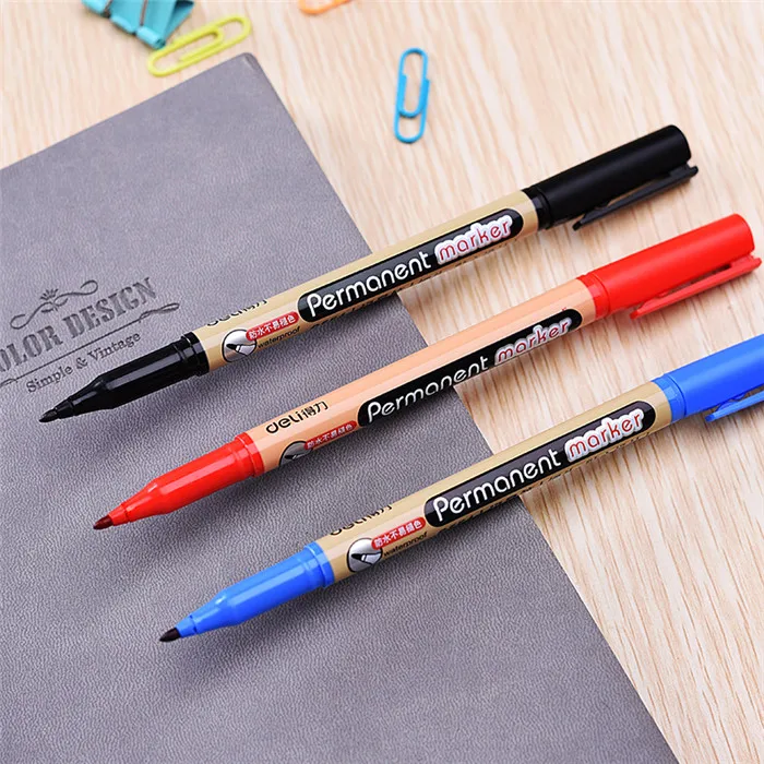 Deli Fast Dry Permanent Oil Marker Pens For Tires CD Fabric Waterproof Drawing Signature Greeting Card Calligraphy Graffiti Pen  (1)