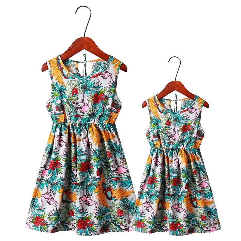 

2019 4-12 Y Mommy And Me Family Matching Mother Daughter Dresses Clothes Flowers & Pineapple Dress Kids Parent Child Outfits SML