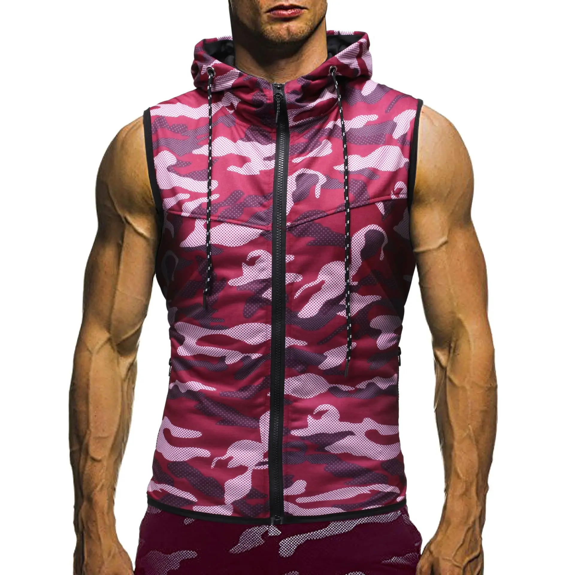 

Mr.nut five-color explosion camouflage digital printing men's zipper casual slim sleeveless hooded sweater