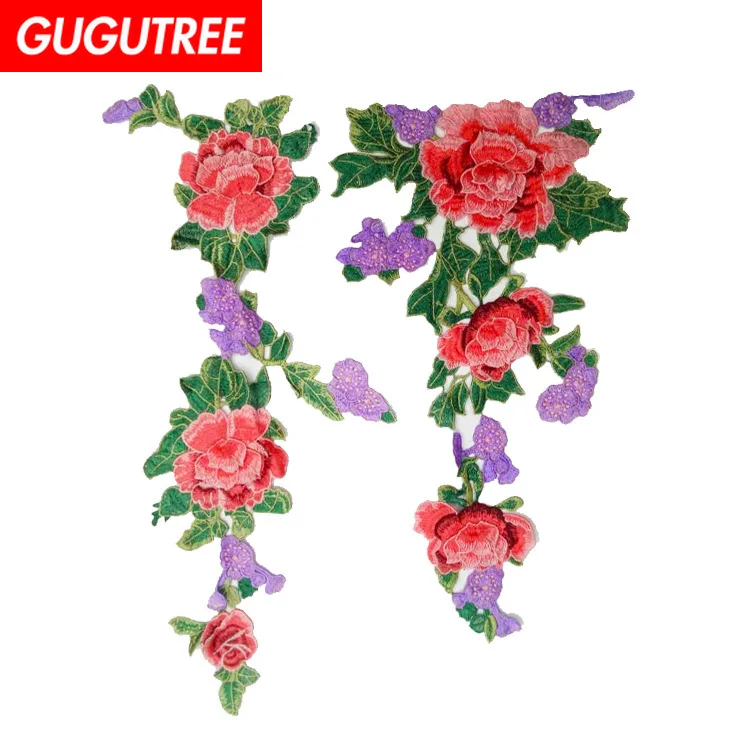 

GUGUTREE embroidery big peony patches flower patches badges applique patches for clothing ZM-1