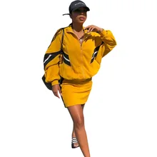 Женский комплект из 2 предметов, женский спортивный костюм на молнии с длинным рукавом, свободная куртка-бомбер, укороченный топ и облегающая мини-юбка, уличная одежда