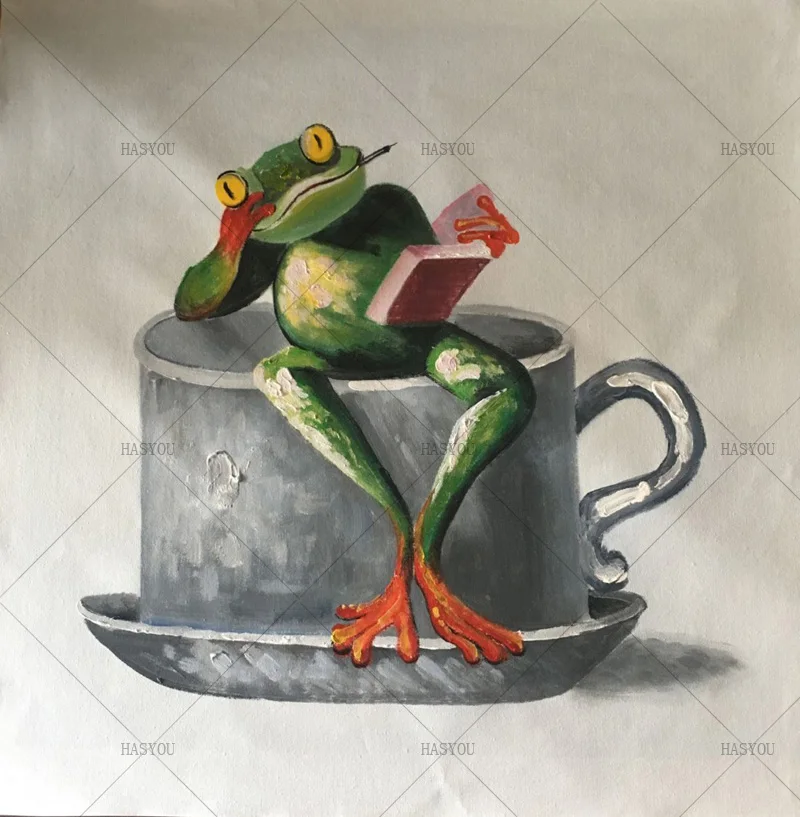 Hand-Painted-Acrylic-Canvas-Oil-Paintings-Colorful-Frog-with-Big-Glasses-Funny-Modern-Abstract-Animal-Wall