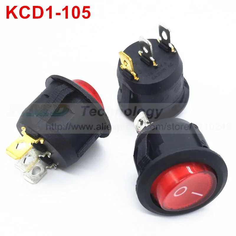 

10pcs/lot Delicate Rocker Switch KCD1 -105 20 mm AC 250V 6A 3 Pin Red with LED Round ON/OFF SPDT Snap in Mini Boat,Free shipping