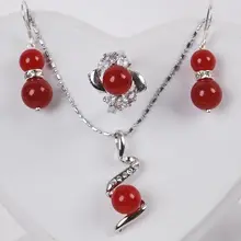 Женский подарок ювелирные изделия слово Циркон натуральный тонкий последний красный драгоценный камень круглый кольцо с жемчужинами серьги подвеска ожерелье набор