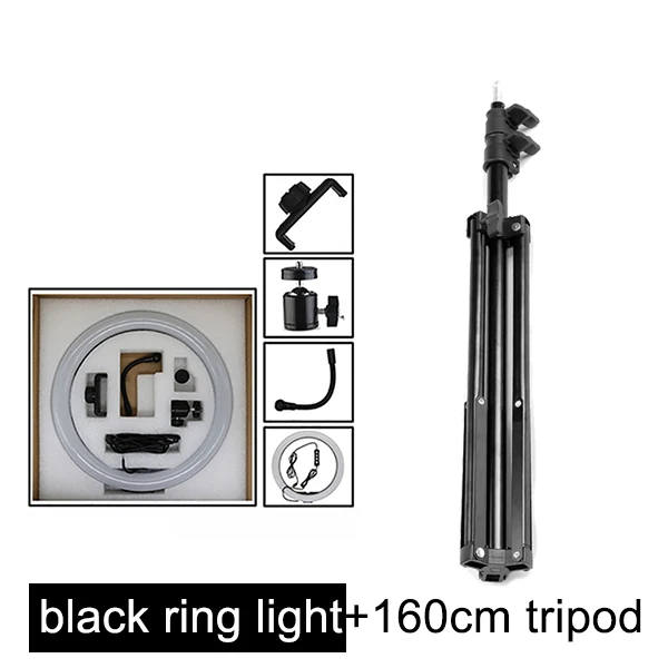 16 см/26 см/30 см кольцо света с 160 см штатив - Цвет: black 30 and tripod