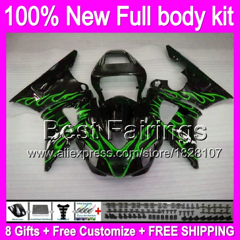 

Fairing Body For YAMAHA Green flames YZFR1 98-99 YZF-R1 98 99 B995 YZF 1000 YZF R1 R1 YZF1000 Green black 1998 1999 +decal Body