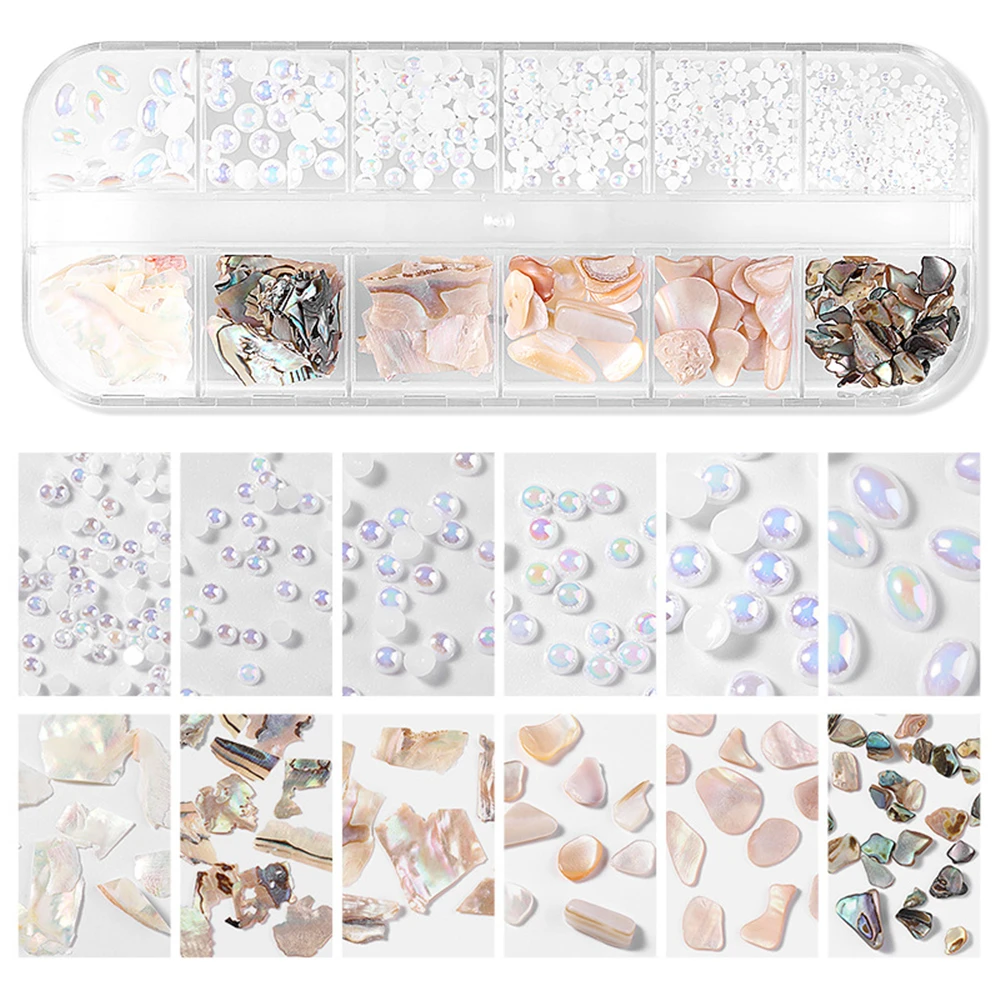 1 Box Pearls Sea Shell Stone Nails Art Sequins for Nail UV Gel Polish Decoration of Nail Accessories