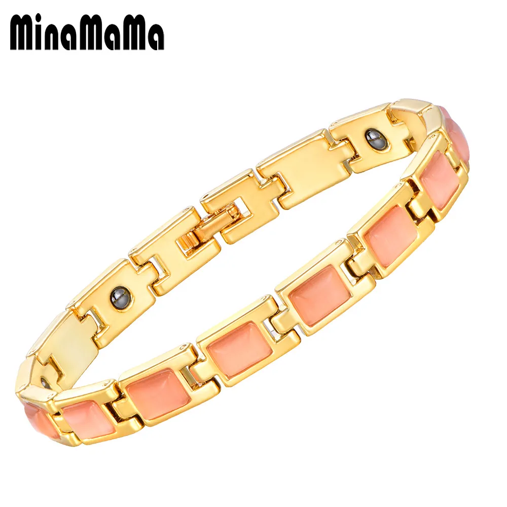 

Fashion Female Valentine's Day Gift Jewelry Opal Colorful Natural Stones Magnetic Health Copper Link Chain Bracelet For Women