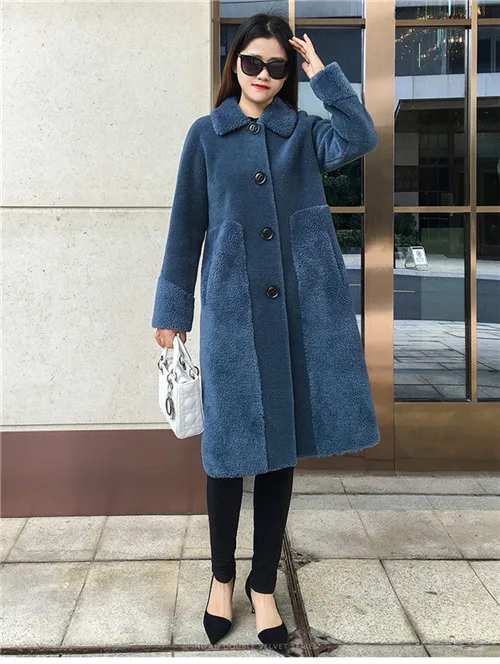 Женское зимнее пальто из 30% натуральной шерсти, теплая куртка, меховые пальто для девочек, Женская длинная куртка, пальто SY01 - Цвет: blue