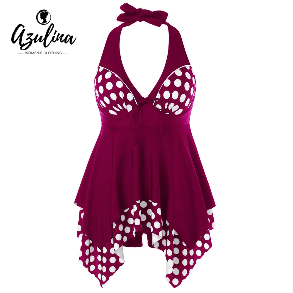 AZULINA Plus Size Backless Tankini Swimsuit Polka Dot Bathing Suit Women Swimwear Large Swimming Beachwear Femme |