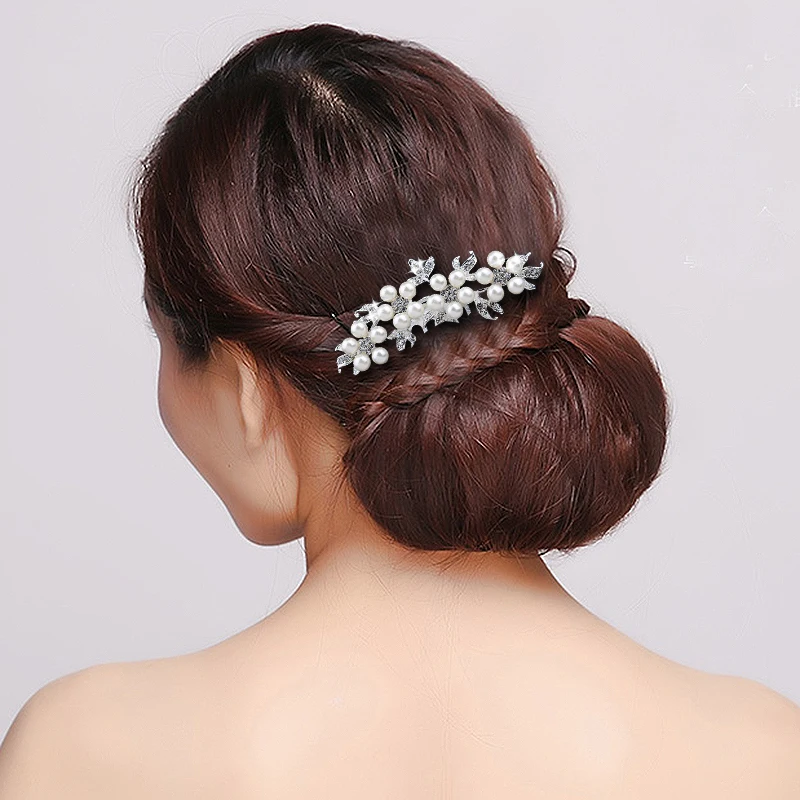 

Classic Shiny Crystals Imitation Pearl Flower Hair Comb Head Pieces Wedding Hair Ornaments Bridal wedding Headdress Accessories