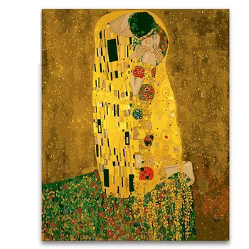 

Coloring by numbers package Gustav Klimt kissing gold figure paintings pictures with kits for living room decoration