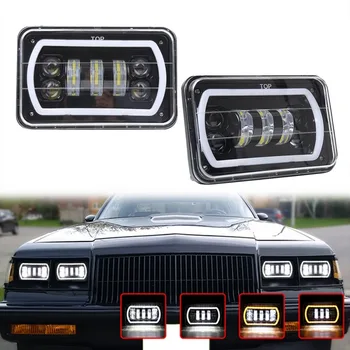 

4x6 led Headlights 4"x6" Sealed Beam Rectangular Replacement with DRL Amber Halo Turn Signal For Chevrolet Ford Trucks