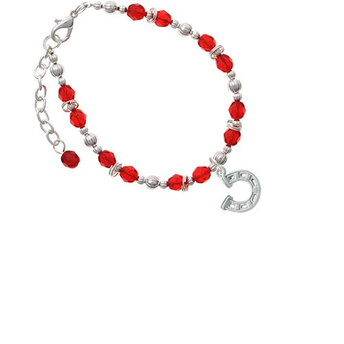 Silvertone Horseshoe with Side Loop Red Beaded Bracelet