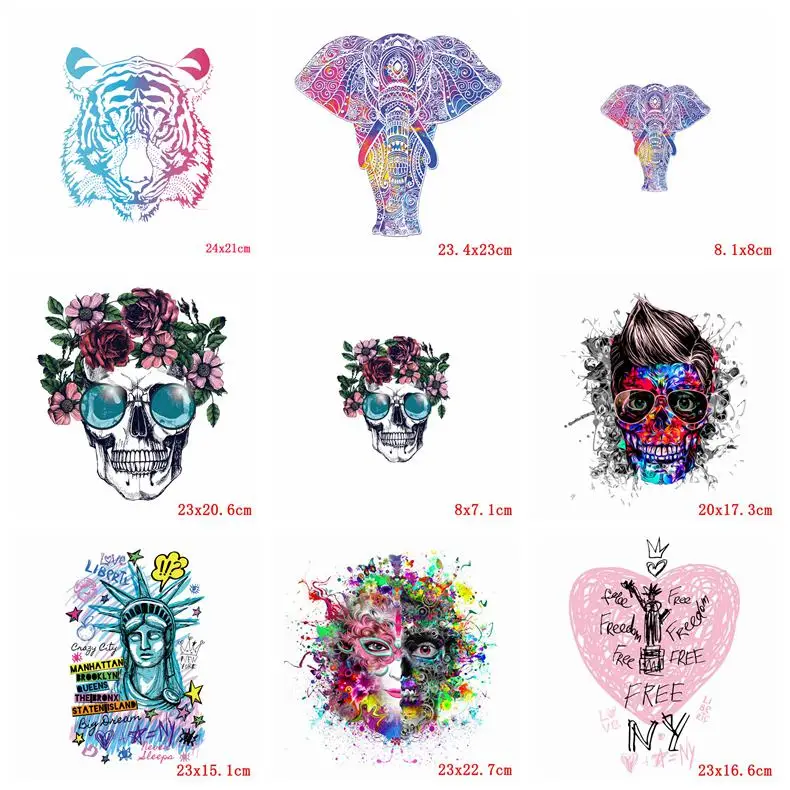 Prajna Punk Skull Iron On Transfers Vinyl Heat Transfers PVC Iron On Patches For Clothing Summer Stickers T-shirt Thermal Patch