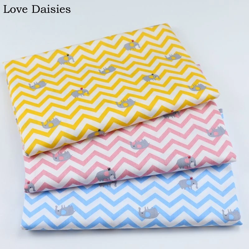 100 Cotton Twill Cloth Yellow Pink Blue Cartoon Chevron Elephant