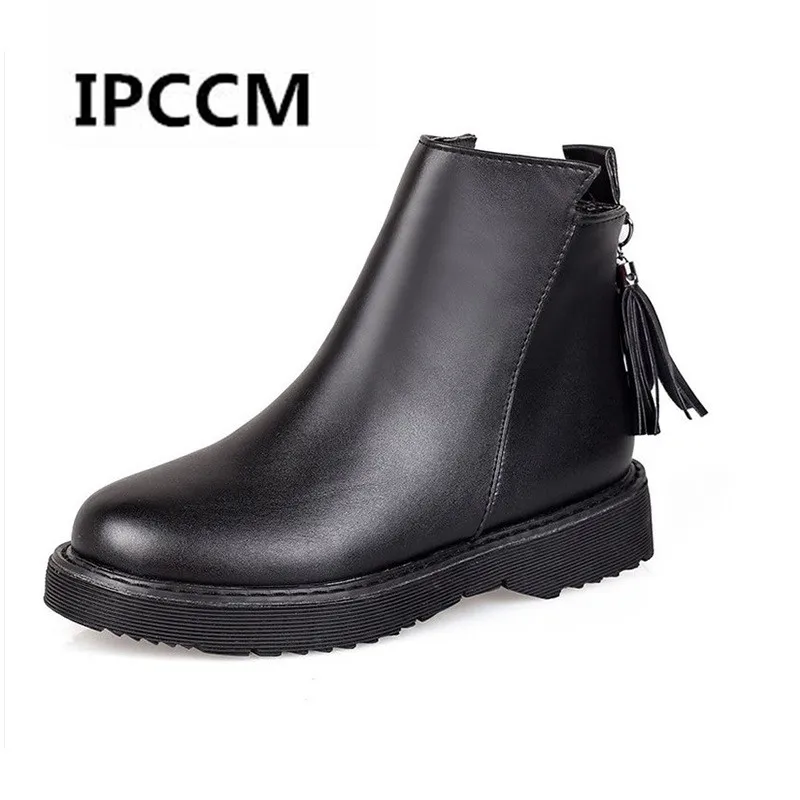 

IPCCM Brand 2018 Ms Autumn Winter Round Head Comfortable Plus Velvet Boots European American Thick With Fashion Martin Boots