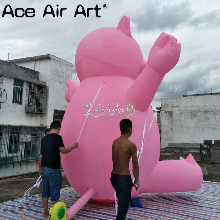  Charming naive huge pink sitting inflatable pig with hands up cartoon animal replica for advertisin