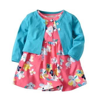 

2019 Autumn Baby Girl Clothing Set Infant Dresses Baby Girls Long Sleeves Coat+Bodysuit Dress 2PCS Baby Girls Clothes Outfit