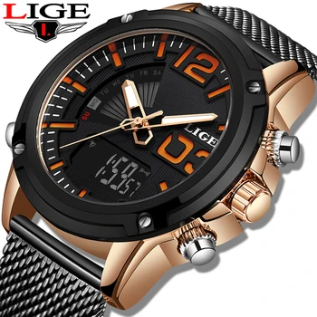 

LIGE Men Watch Top Luxury Brand Fashion Casual Quartz Wrist Watches Men's Waterproof Business Sports LED Clock Relogio Masculino
