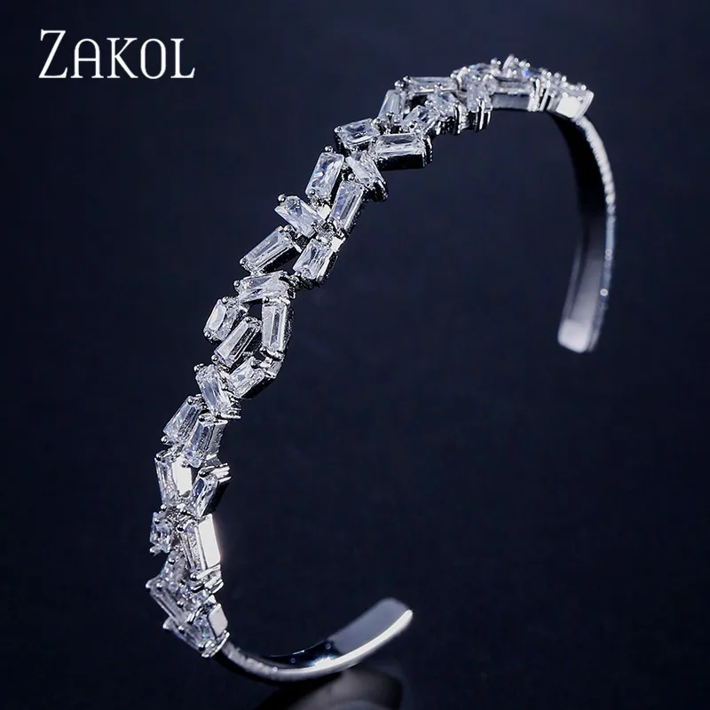 ZAKOL Новая мода AAA кубического циркония багет открытым Браслеты браслет для Для