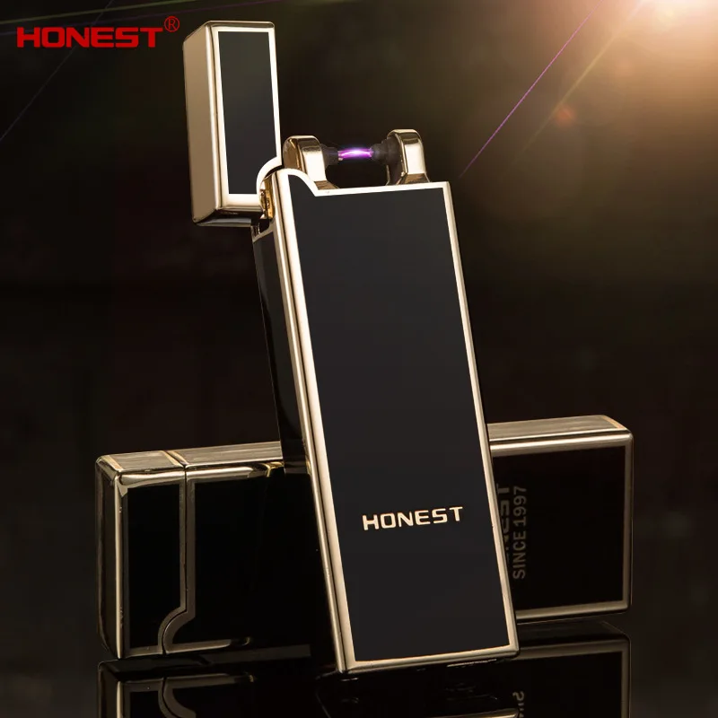 Бренд HONEST ультра-тонкая импульсная дуговая Зажигалка металлическая Новинка USB Зажигалка перезаряжаемая ветрозащитная Бездымная электрическая зажигалка