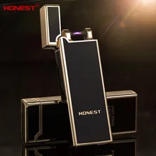 Бренд HONEST ультра-тонкая импульсная дуговая Зажигалка металлическая Новинка USB Зажигалка перезаряжаемая ветрозащитная Бездымная электрическая зажигалка