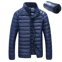 [Aiweier] для мужчин осень зима куртка ультра легкий 90% белый утиный пух повседневное пальто для мужчин плюс размеры пуховые парки Гар д