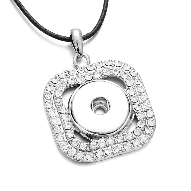 Disc Hot Sale Snap Necklace Full Rhinestone Square Pendant Silver Color fit 18mm Snap Buttons for Snap Jewelry