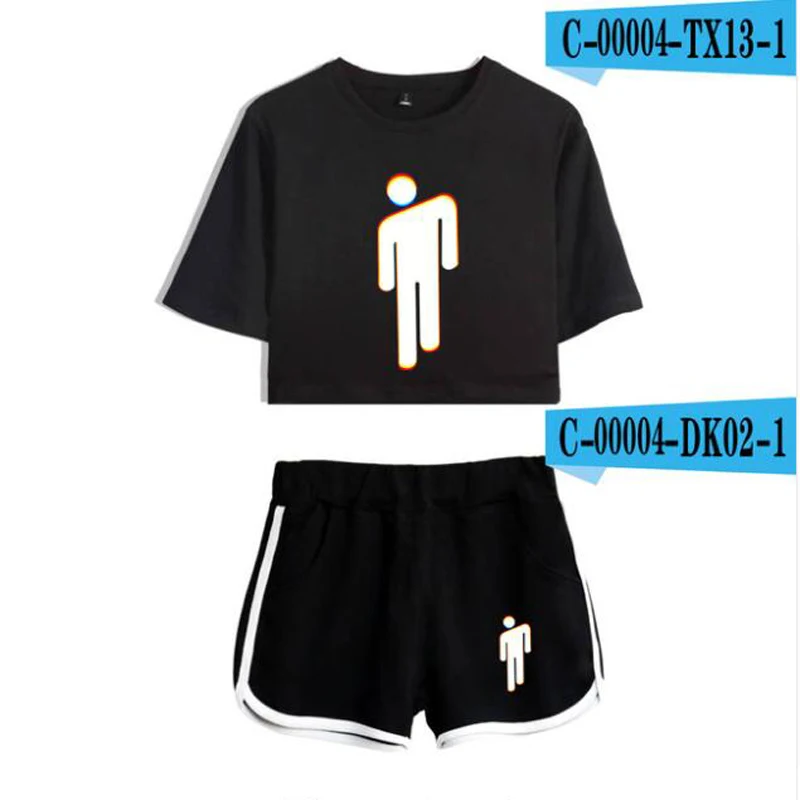 

Billie Eilish 2 Piece Outfits For Women Crop Top Track Suit Two Piece Set Top Shorts Set Ladies Tracksuits Hip Hop Streetwear