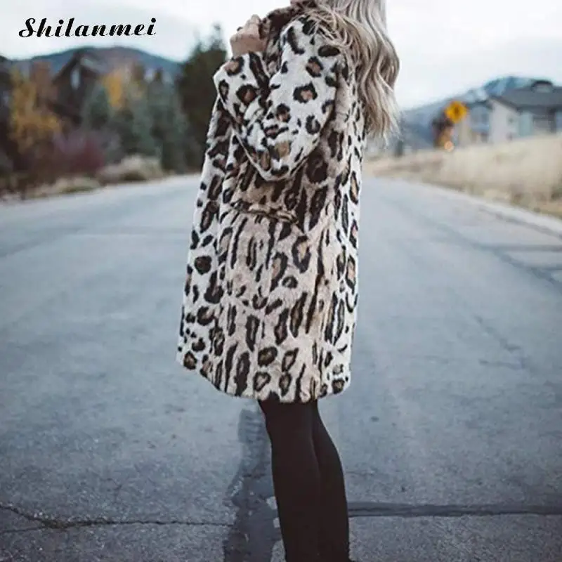 Зимняя утолщенная леопардовая Женская куртка средней длины, пальто из искусственного меха, модная теплая приталенная повседневная меховая куртка Luipaard, женская элегантная верхняя одежда