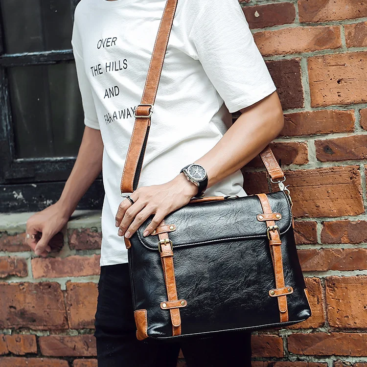 

New Fashion Men's Shoulder Bag Casual Commute OL Retro Shoulder Bag PU Business Messenger Bag