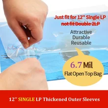 25 плоский мешок с открытым верхом 6,7 мил сильная крышка пластиковая виниловая запись наружные рукава для 1" один LP(не подходит двойной 2LP